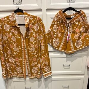 Avec Les Filles Mustard Floral Cargo Shorts Set